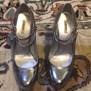 Miu Miu metallic gray heels